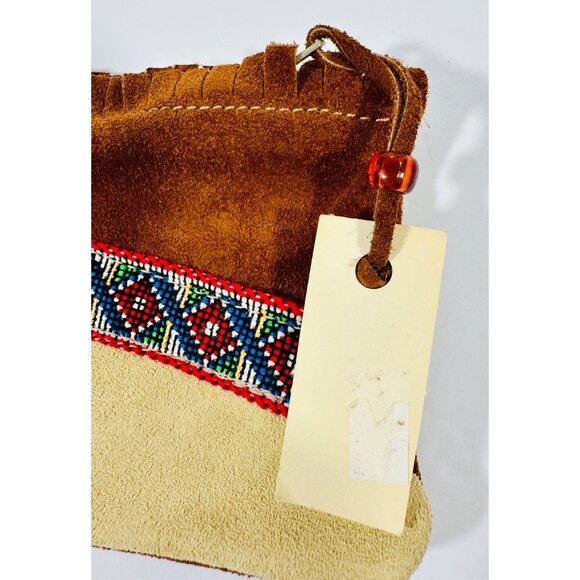 Handcrafted Arizona Suede Pouch With Beaded Accent & Fringe Detailing Travel - Picture 11 of 12
